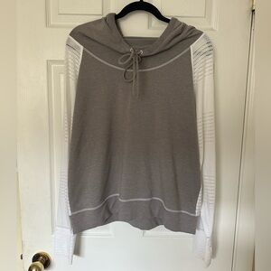 ATHLETA Grey Hooded Sweatshirt White Eyelet Back & Sleeves Size Extra Large